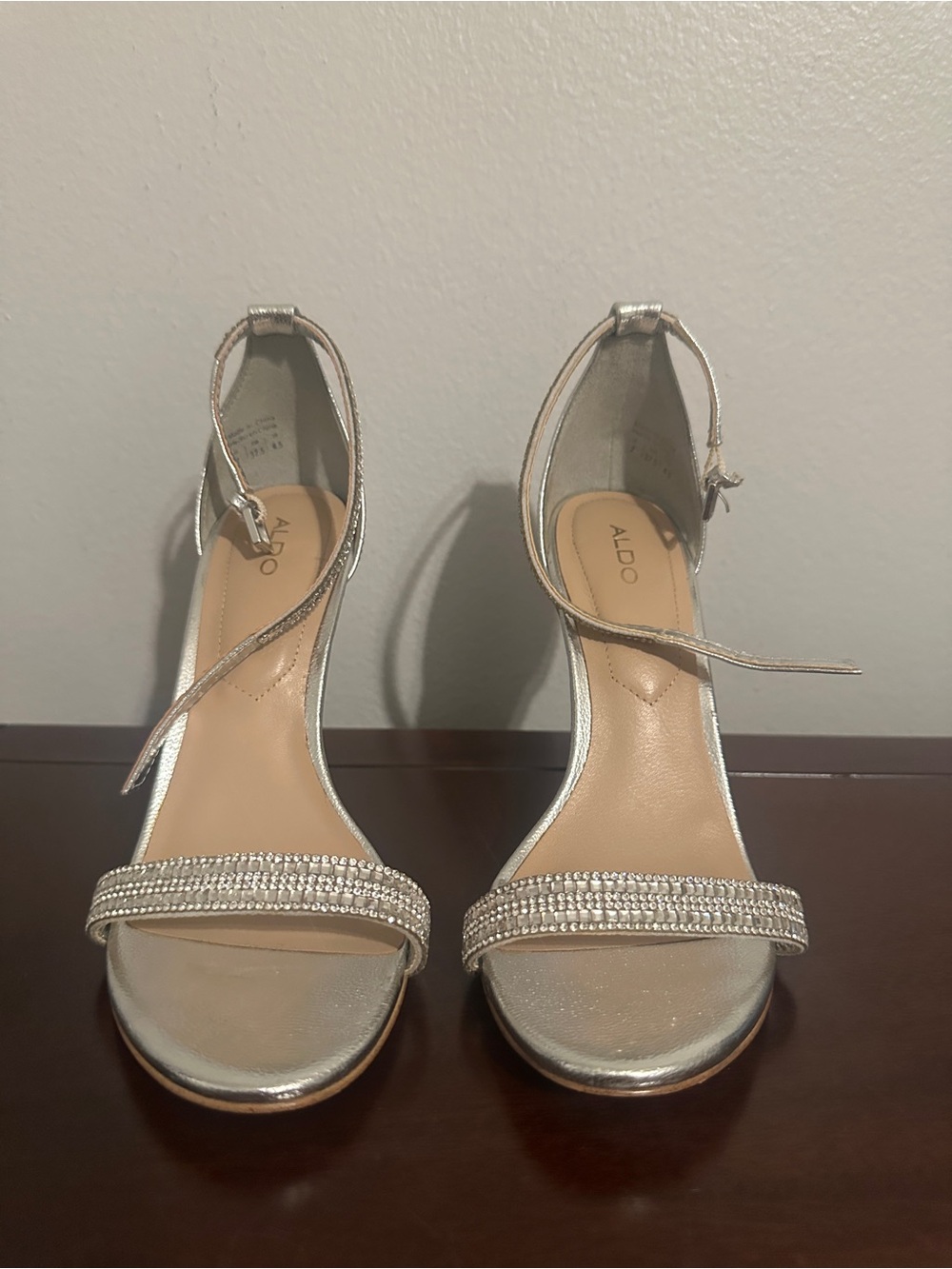 ALDO Women's Silver Ankle-Strap Rhinestone Dress Sandals Size 7